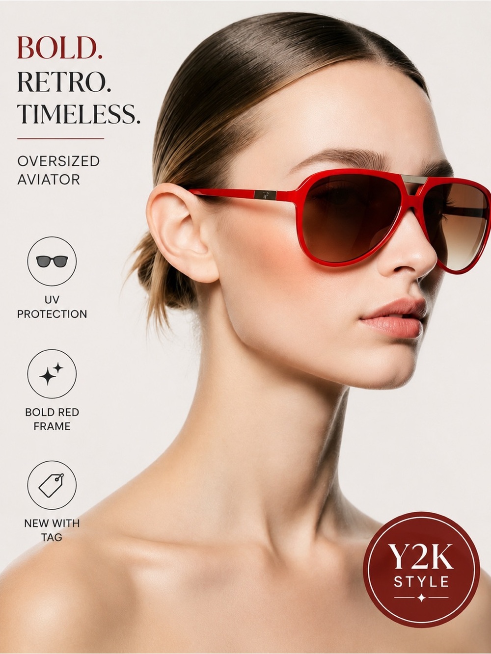 NWT Red Oversized Aviator Sunglasses Brown Gradient Lens Y2K